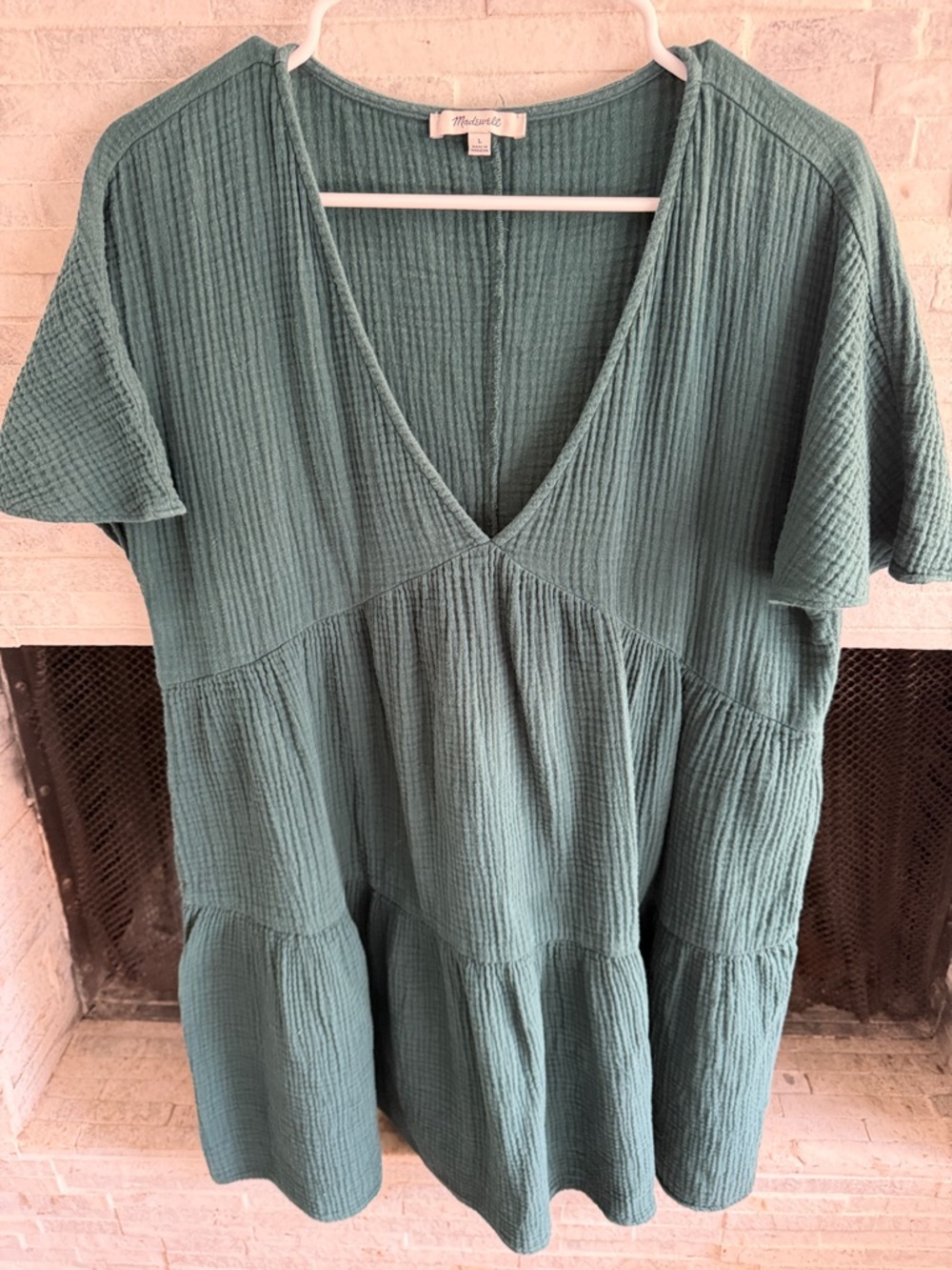 Madewell Teal Ribbed V-Neck Tiered Mini Dress